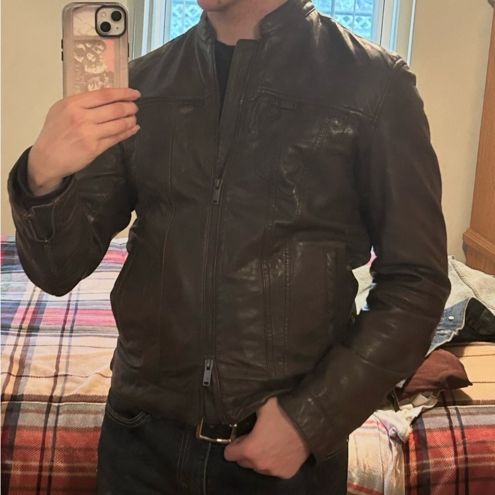 John Varvatos “Brando” Chocolate Leather Jacket - Picture 2 of 11